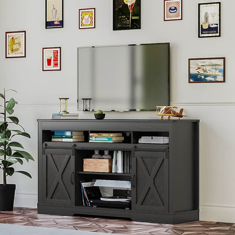 Farmhouse TV Stand for 65 inch TV with Sliding Barn Doors