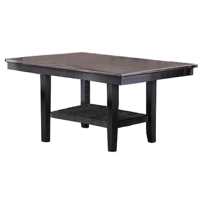 1pc Dining Table Dark Coffee Finish Kitchen Breakfast Dining Room Furniture Table w Storage Shelve Rubber wood