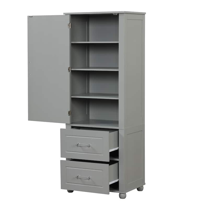 Roomfitters Tall Bathroom Cabinet with 2 Drawers and Adjustable Shelf Freestanding Painted MDF Structure