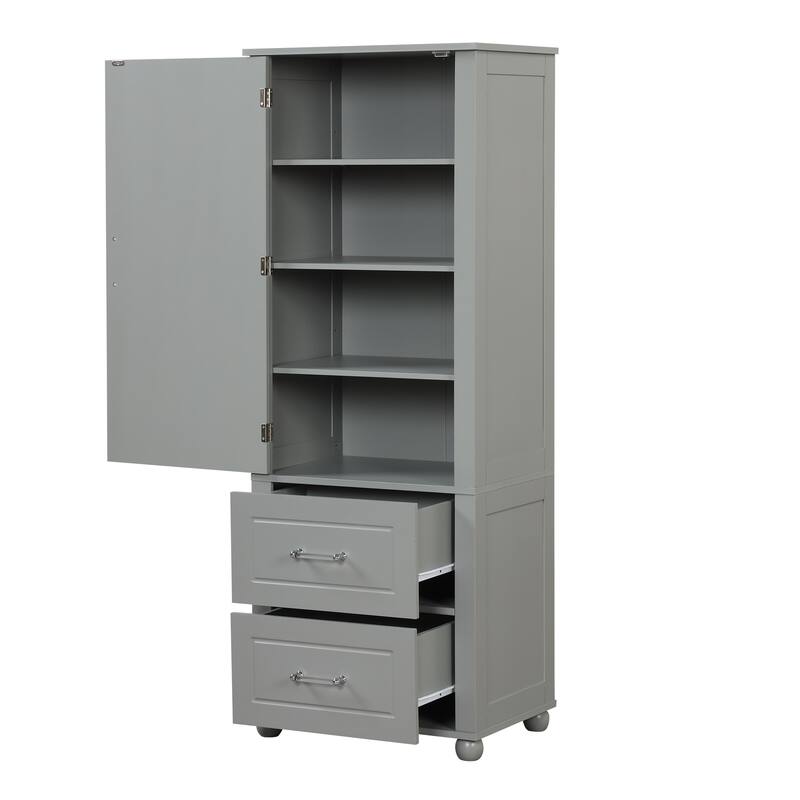 Tall Bathroom Storage Cabinet, Freestanding Storage Cabinet with Two Drawers and Adjustable Shelf, MDF Board with Painted Finish
