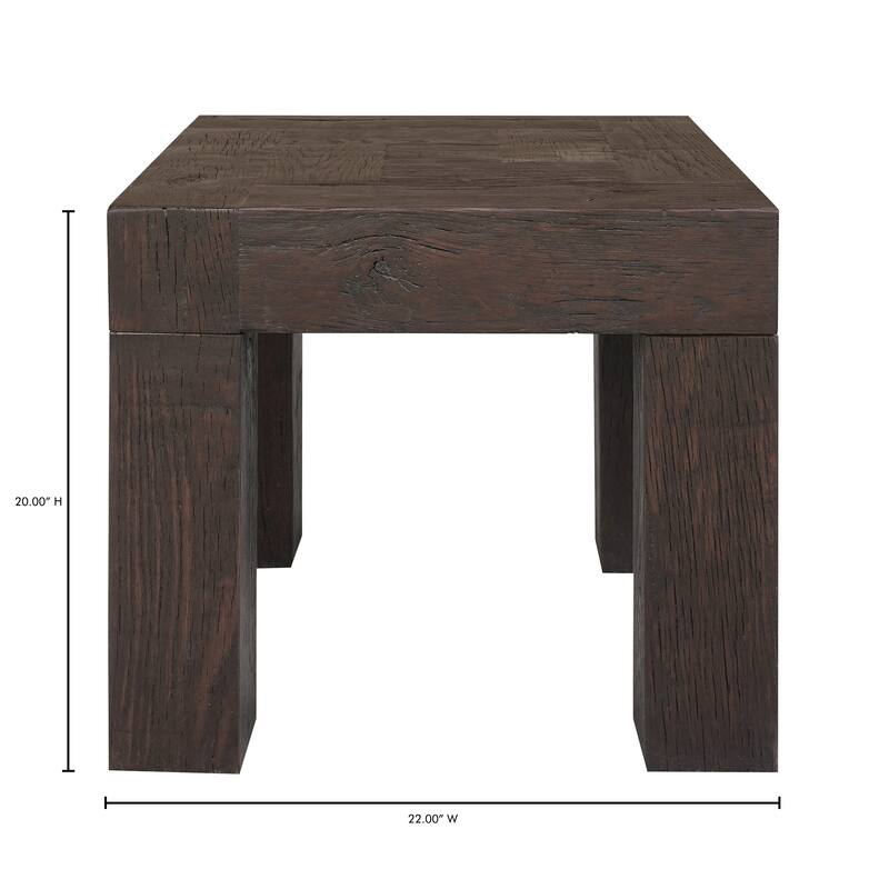 NADAAL STUDIOS Zephyrine Side Table, Solid Reclaimed Oak, Square, Rustic Brown Finish