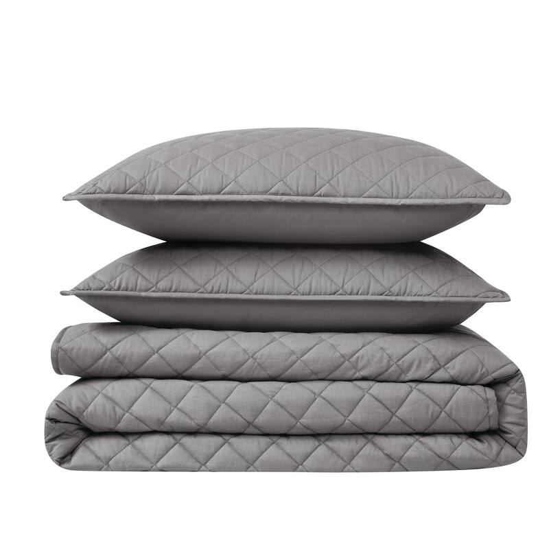 Cannon Solid Oversized Percale 3 Piece Quilt Set