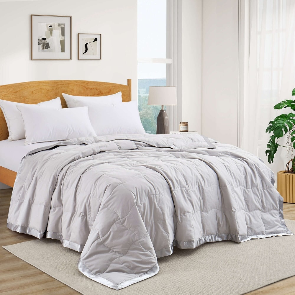 Soft Down Feather Oversized Blanket with Satin Trim for Bed
