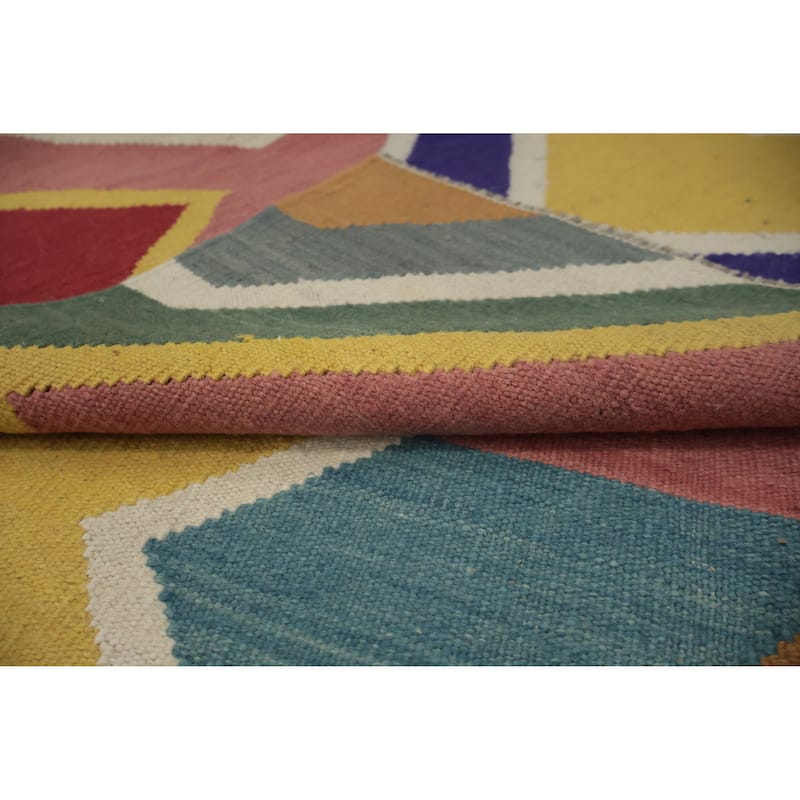 Hand Woven Oriental 100% Wool Carpet Southwestern Modern Multi-Colored Kilim Area Rug - 9' 7'' X 8' 1''