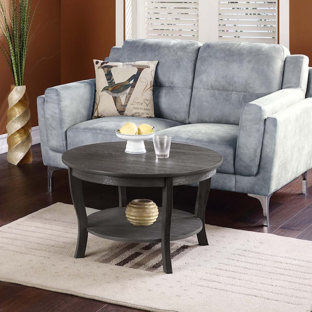Copper Grove Aubrieta Round Coffee Table with Shelf - Dark Grey Wirebrush