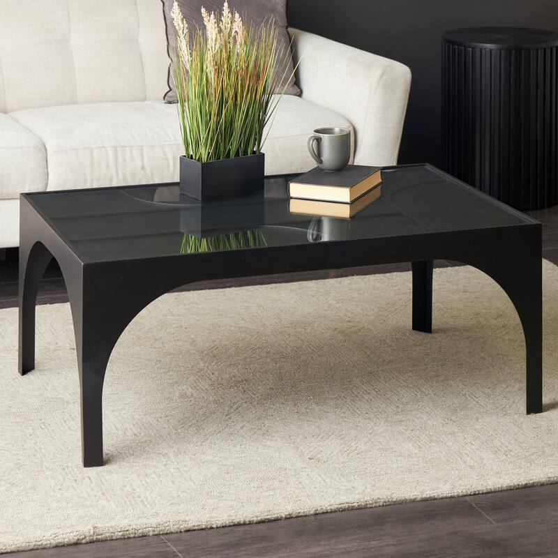 Metal Geometric Accent Table with Glass Top - Black - Roche River Decor