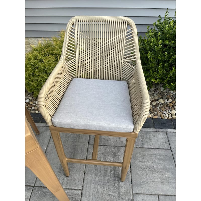 PURPLE LEAF Outdoor Bar Stools Chair Set of 2, All Weather Rattan and Aluminum Patio Bar Stool with Cushion