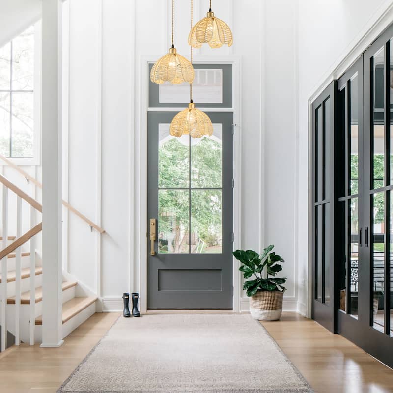 Cali 3-Light Rattan Hemp Cluster Pendant, Coastal Boho - Handwoven - 21" Wide