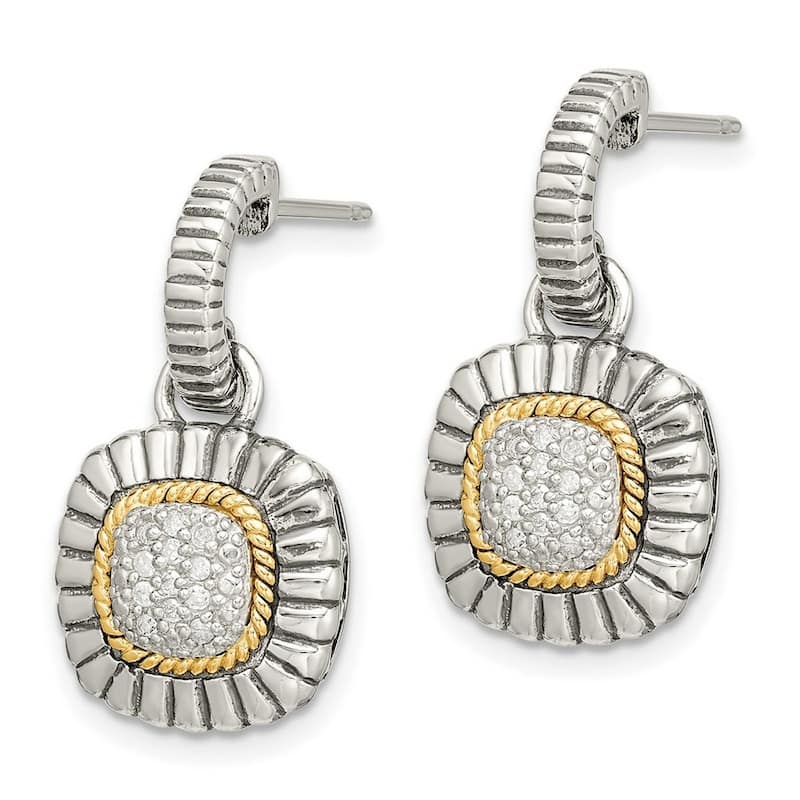 Curata 925 Sterling Silver Polished With 14k Diamond Dangle Post Earrings - 23x13mm Wide