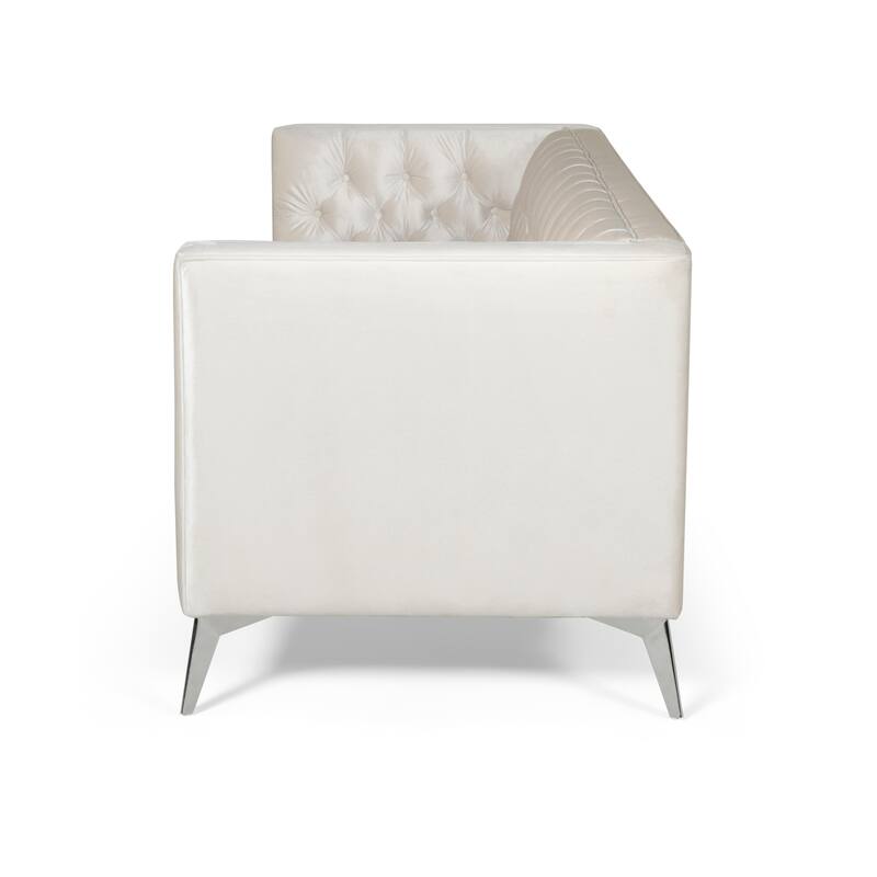 Modern 86.75" Faux Leather Button Tufted 3-seater Sofa with Smooth T-shaped Iron Legs for Living Room