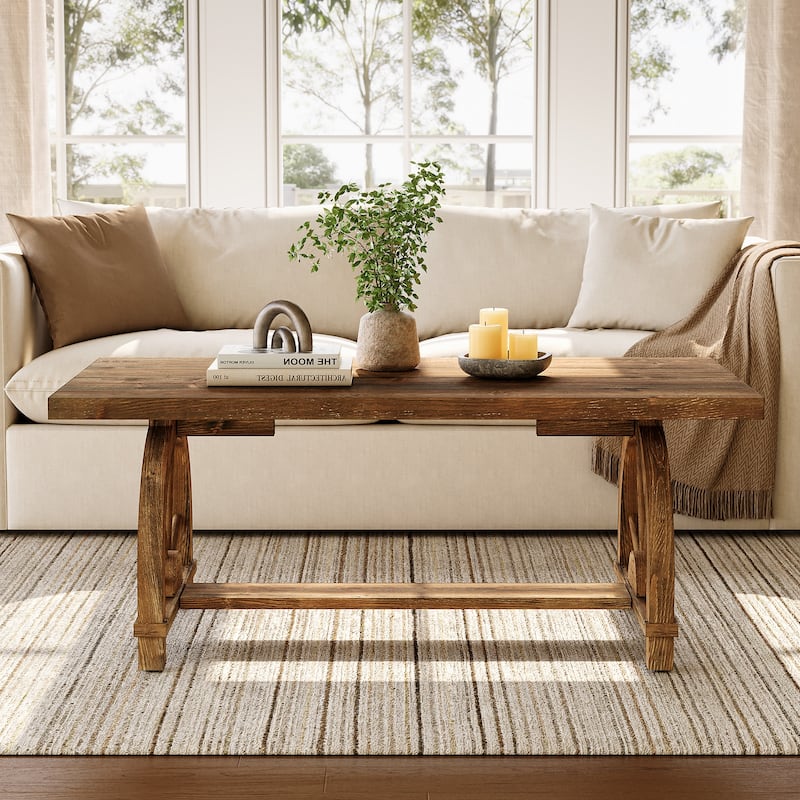 Solid Wood Coffee Table, Rectangular Cocktail Table, Living Room Center Tea Table