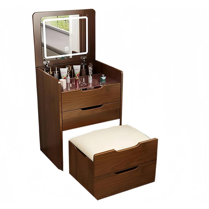 3 in 1 Vanity Desk with Plip Top Mirror,Small Make Up Vanity Set with Visible Glass Desktop,Compact Makeup Vanity with 3 Drawers