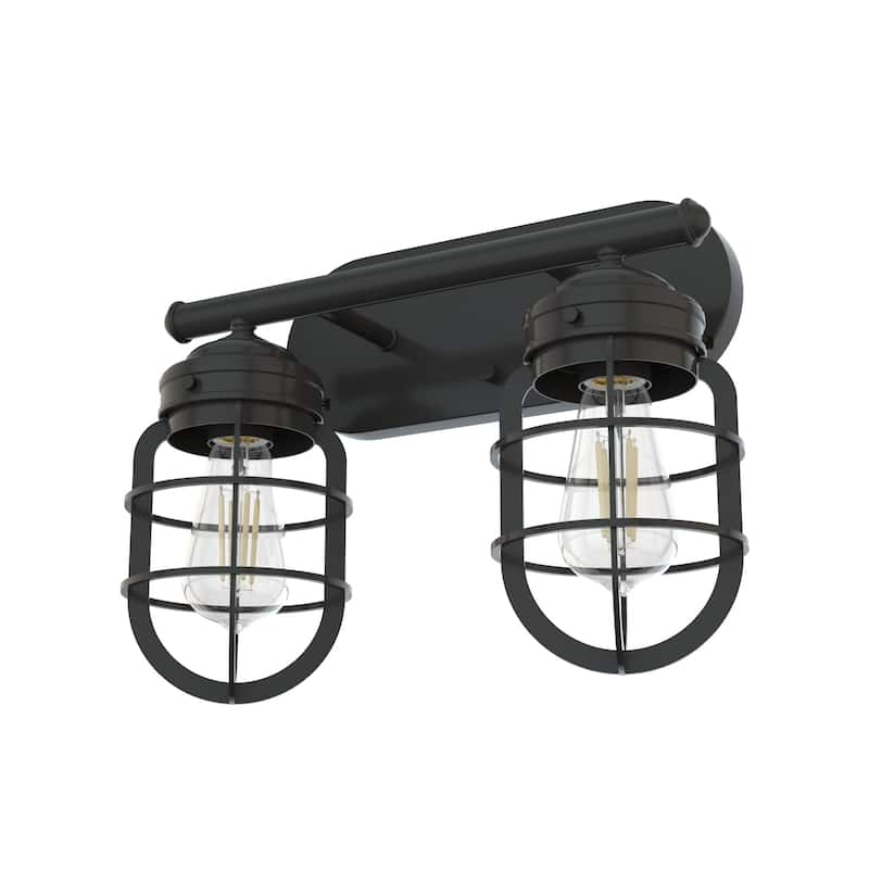 Hunter Starklake 2 Light Vanity Wall Light, Modern Industrial, Cage, Rustic, Modern Farmhouse