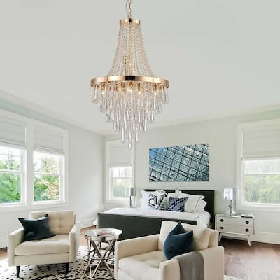 Modern gorgeous gold round crystal chandelier with raindrop crystal