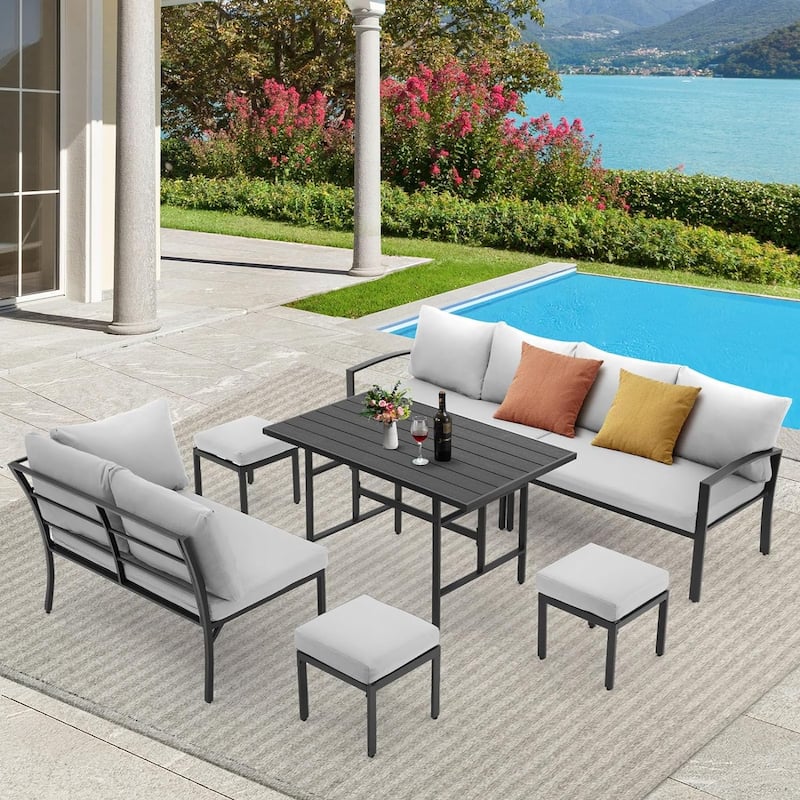 AECOJOY Metal Patio Furniture Set 7 Pieces Modern Outdoor Conversation Set