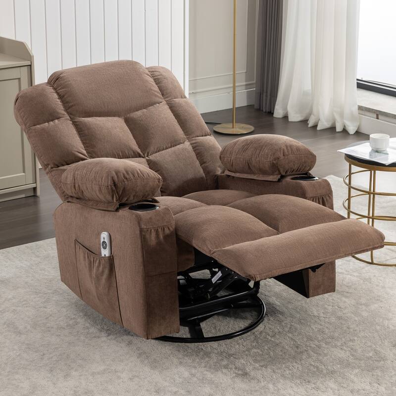 Manual Massage Recliner Chair, Overstuffed Rocker Chairs with Heat and 2 Cup Holders & USB Charge Port, for Living Room