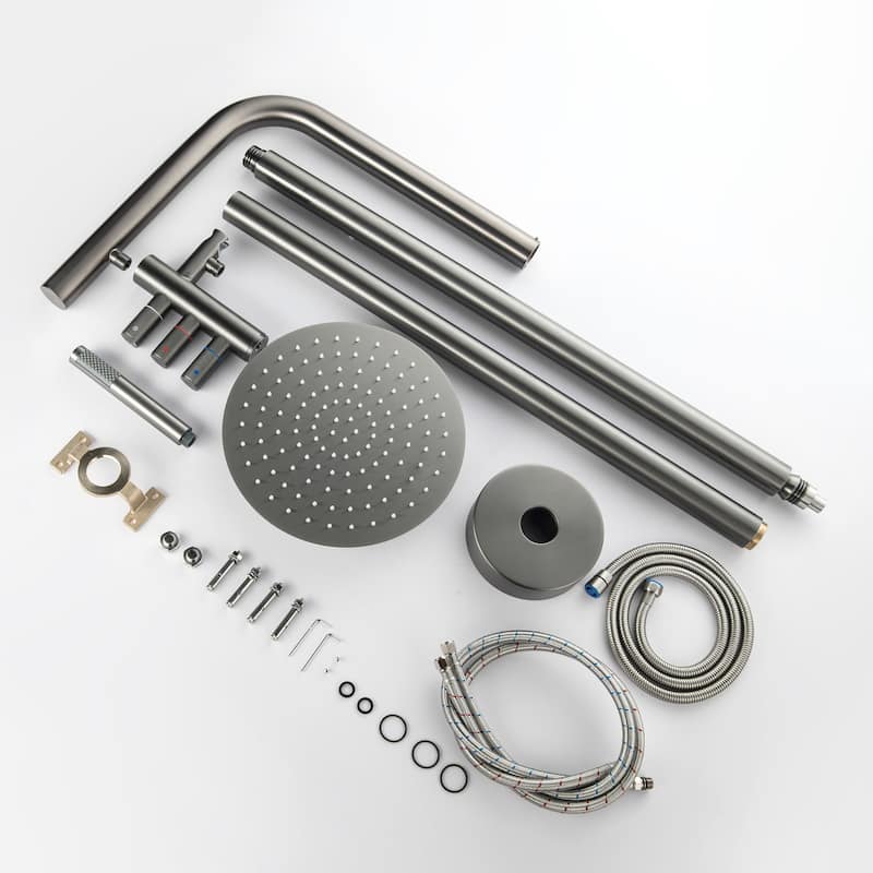 Freestanding Outdoor Shower System for Backyard/Garden/Poolside/Beach, Floor Mounted Shower Faucet with Shower Head & Handheld