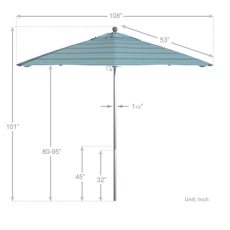 California Umbrella 9' Rd. Aluminum Frame, Fiberglass Rib Patio Umbrella, Push Open,Anodized Silver Finish, Sunbrella Fabric