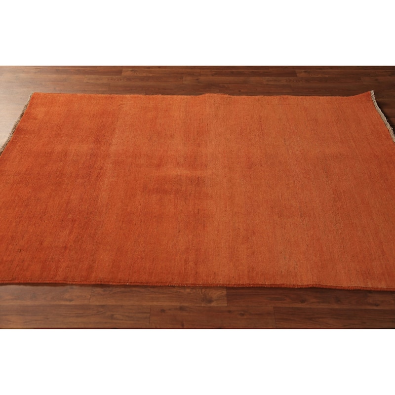 Solid Gabbeh Modern Rug Hand-Knotted Oriental Wool Carpet - 4'2" x 5'10"