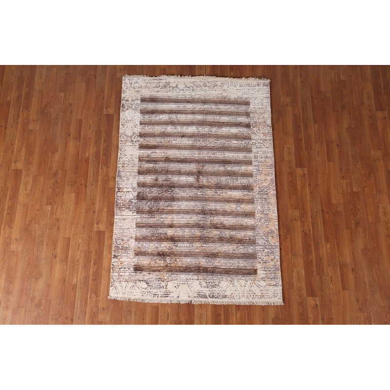Modern Striped Abstract Accent Rug Wool Carpet - 4'0"x 6'0"