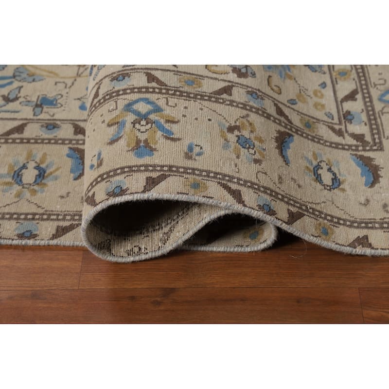 Floral Tabriz Persian Area Rug Beige Floral Handmade Wool Carpet - 7'2"x 10'5"