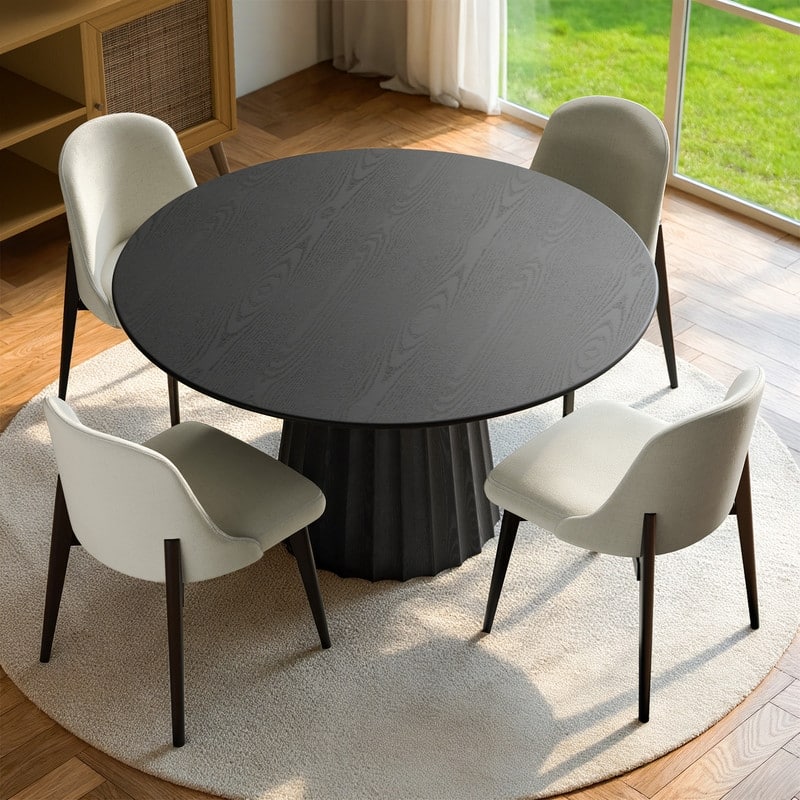 5-Piece Modern Round Dining Table Set with Upholstered Chairs Pedestal Base