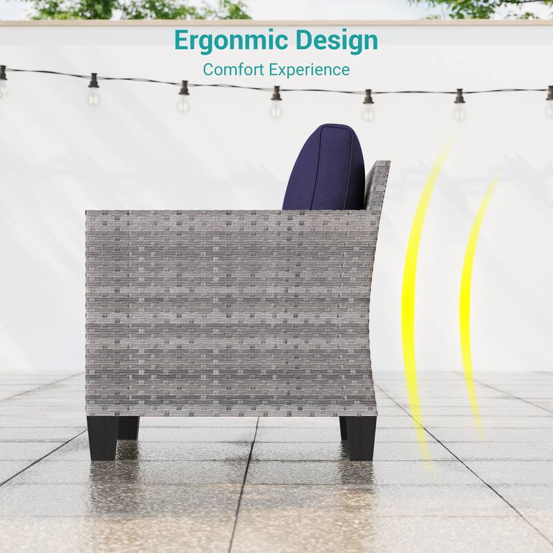 BONOSUKI 3-Piece Patio Sofa Set Grey Rattan with Side Table