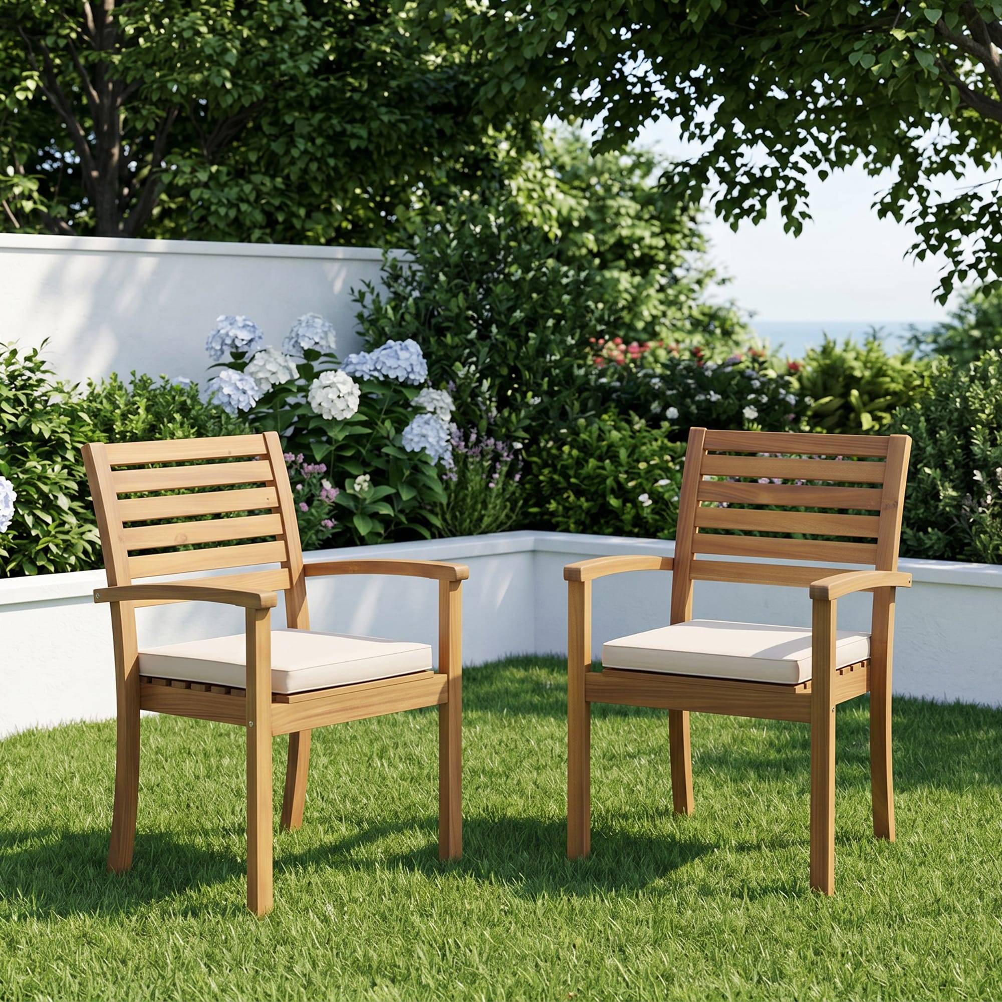 Outdoor Stackable Acacia Wood Dining Chair with Cushion