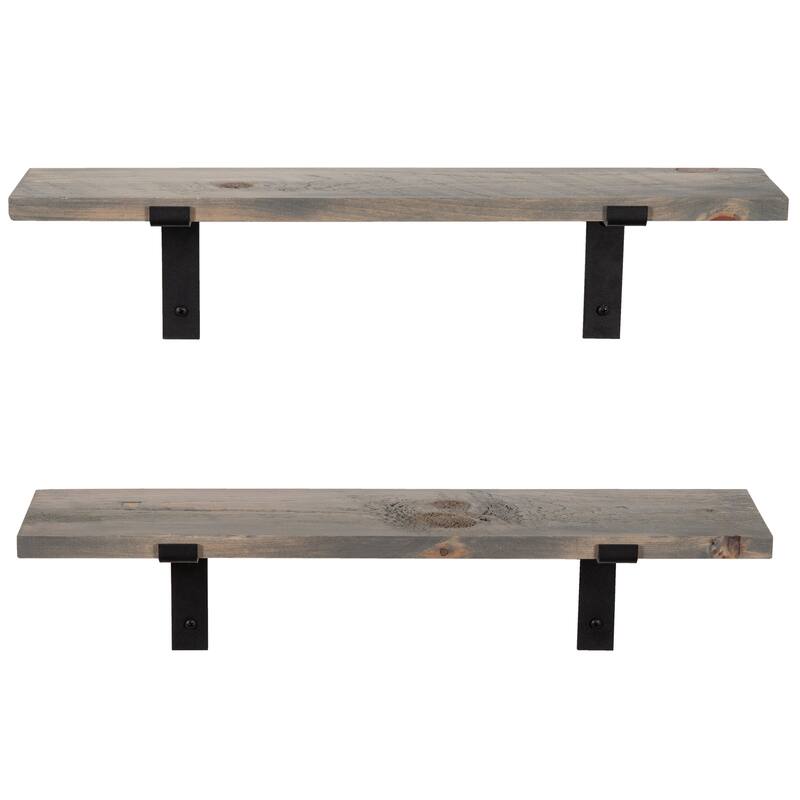 Handmade Rustic Wood Floating Shelves with L Brackets (Set of 2)