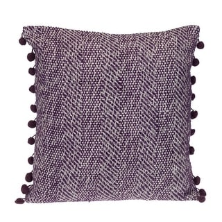 Woven Square Throw Pillow with Pom Pom - 18" - Purple