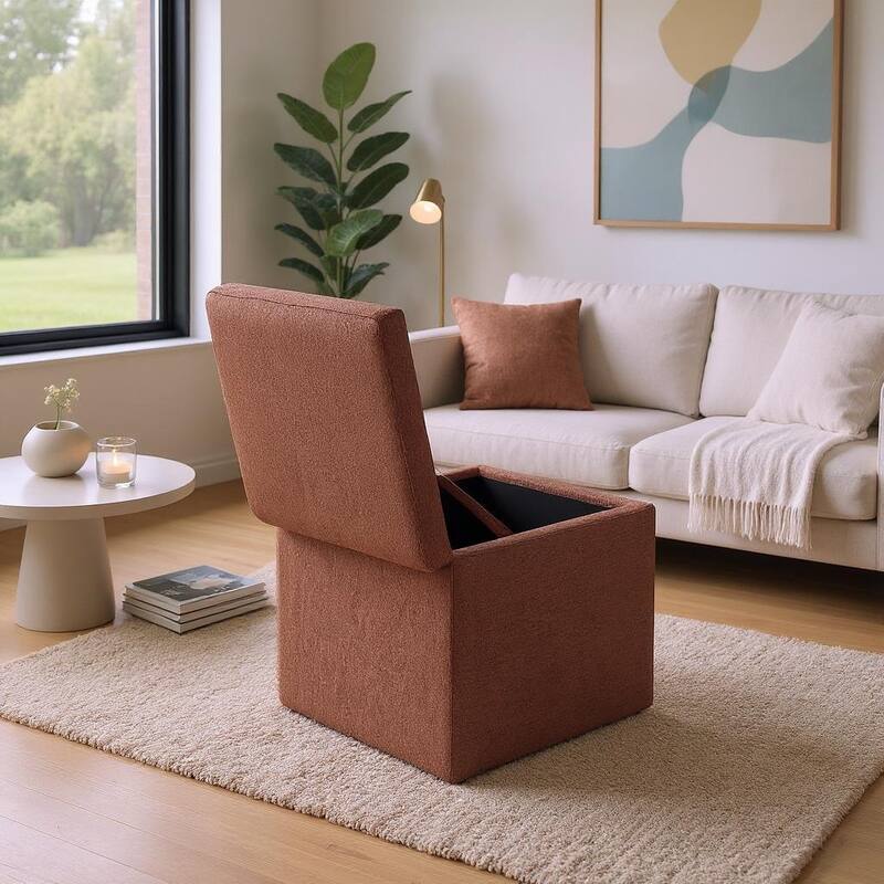 Brown Linen Square Storage Ottoman Footrest with Hidden Compartment for Living Room or Bedroom