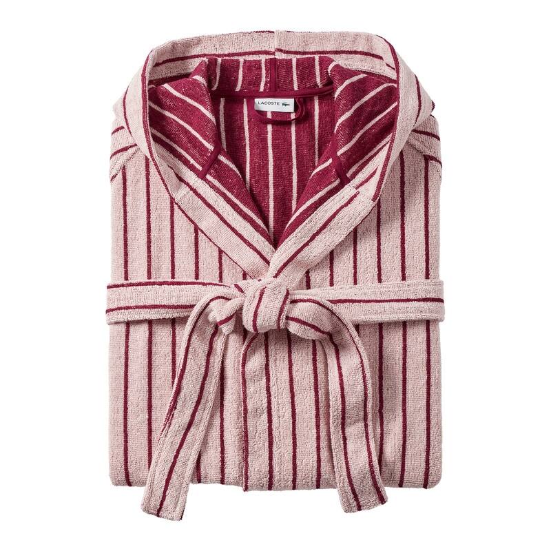 Lacoste Centre Mark Cotton Jacquard Stripe Unisex Bathrobe