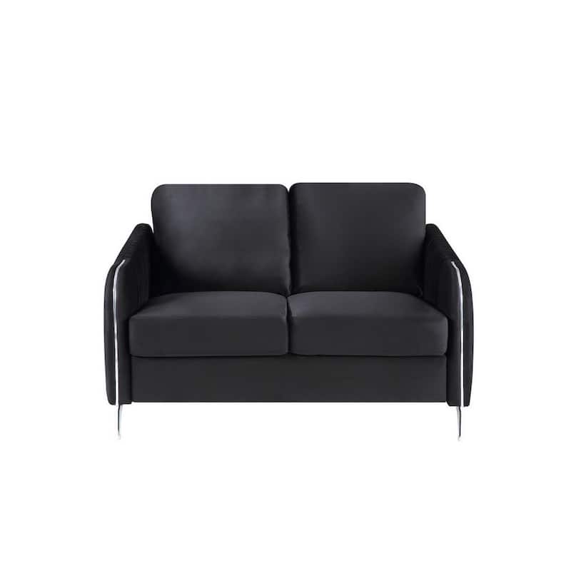 54 Inch Modern Loveseat, Vertical Quilted Design, Jet Black Velvet Fabric