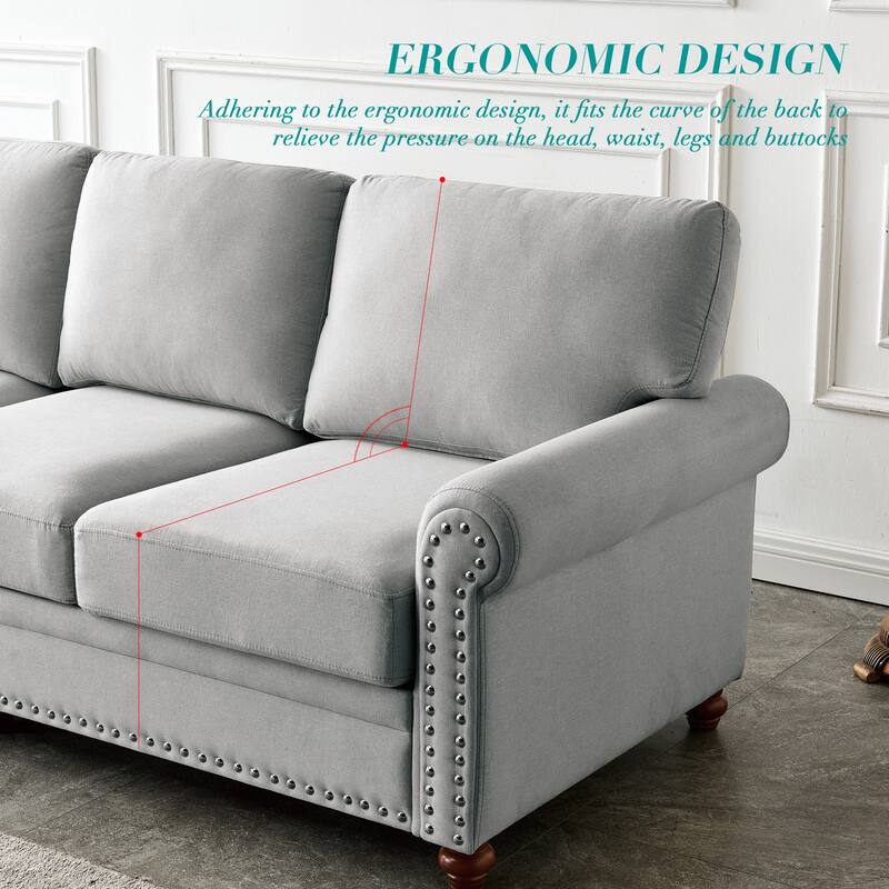 Linen Fabric Upholstered Sofa with Storage, 3-Seater Couch with Solid Wood Frame, Round Arms, and Removable Cushion Cover