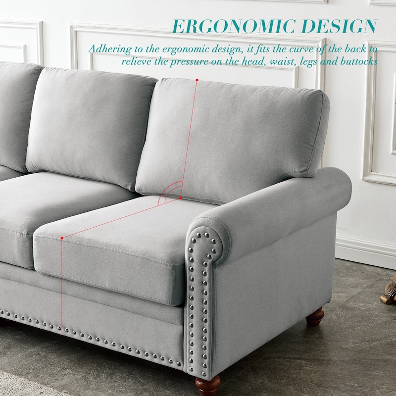 Sofa with Storage and Nail Accents - Sturdy, 900 lbs Capacity