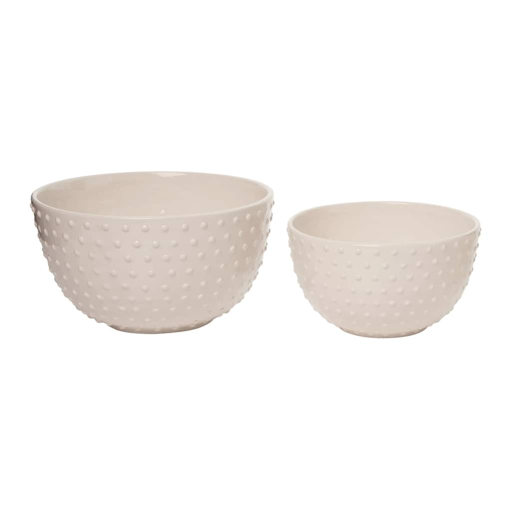 Transpac Dolomite 11 in. White Autumn Hobnail Mixing Bowls Set of 2