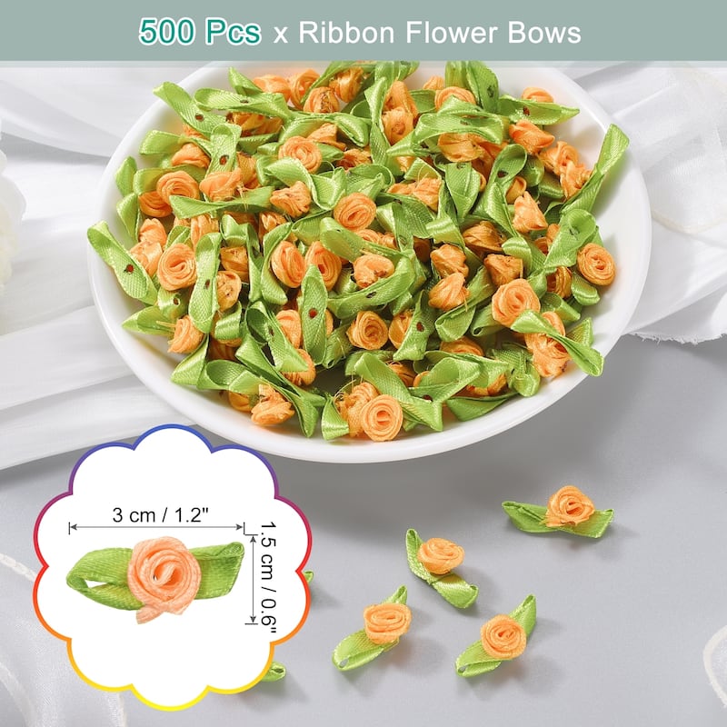 500 Pcs Mini Ribbon Roses Flowers Bows for Crafts, 15mm/0.6" Dia - Champagne Pink