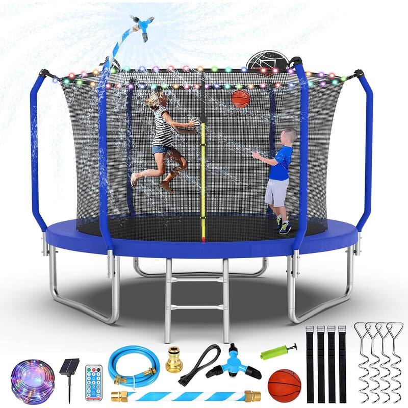 Upgraded 8FT/10FT/12FT/14FT Trampoline, Outdoor Trampoline with Basketball Hoop - 10FT