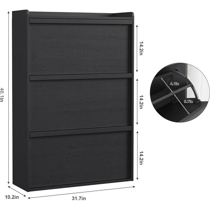 Narrow Shoe Cabinet Organizer with 3 Flip Drawers for Entryway, Hallway, Living Room
