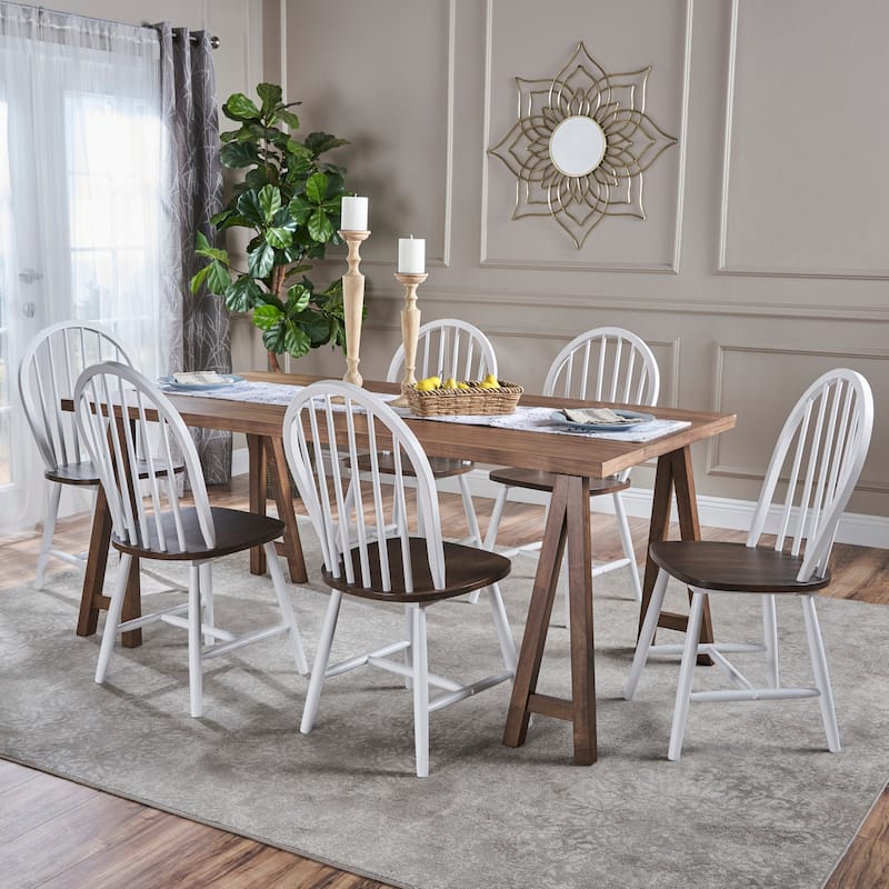 Ansley Farmhouse Cottage 7-piece Wood Dining Set by Christopher Knight Home - brown + white + natural walnut