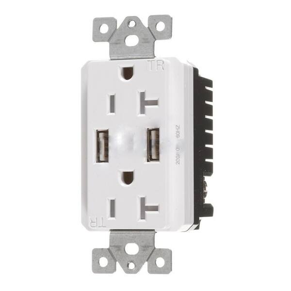 20 AMP Rectangle White Electrical Receptacle Plastic-Aluminum American ...