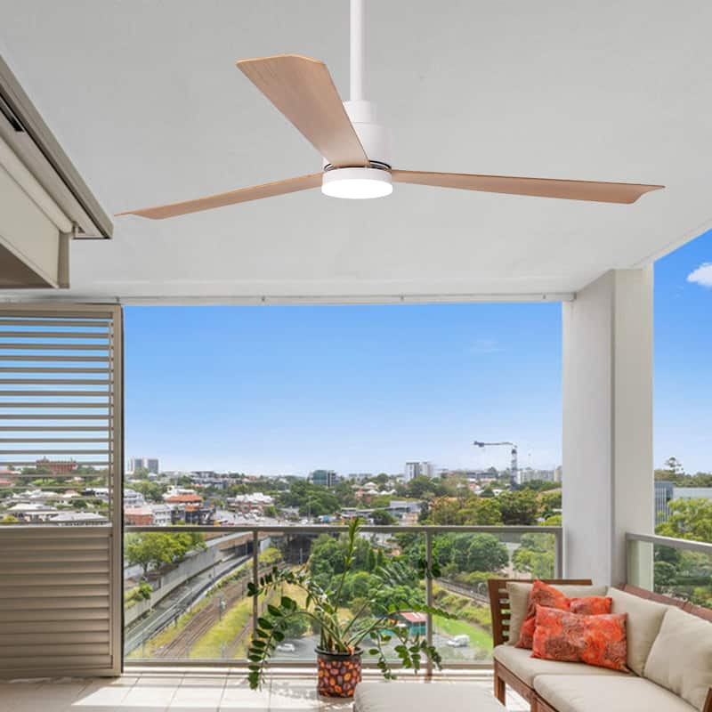 52" Farmhouse White ABS Integrated LED Indoor Ceiling Fan with Light and Remote