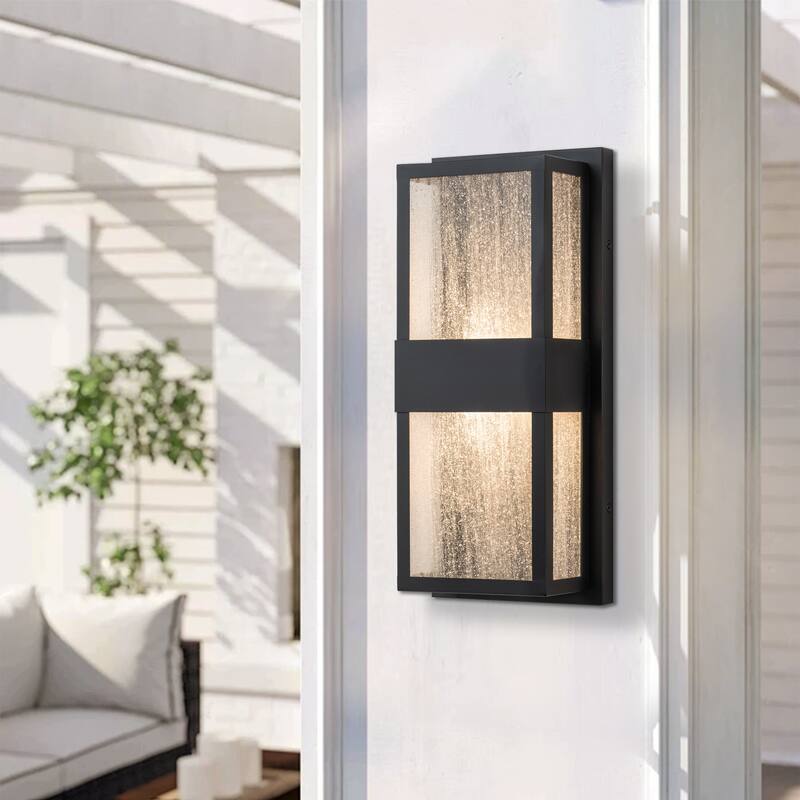 15" Modern Led Wall Sconce with Seeded Glass - Black