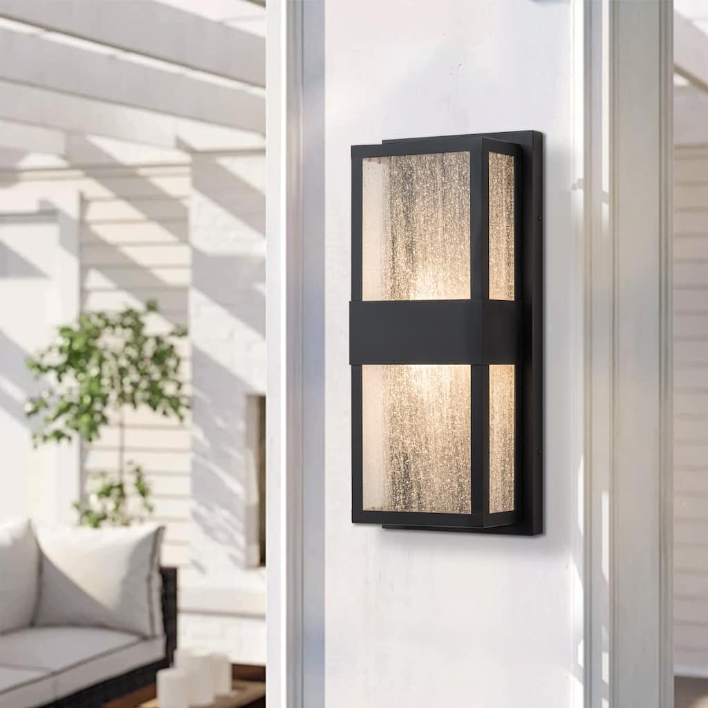 15" Modern Led Wall Sconce with Seeded Glass - Black