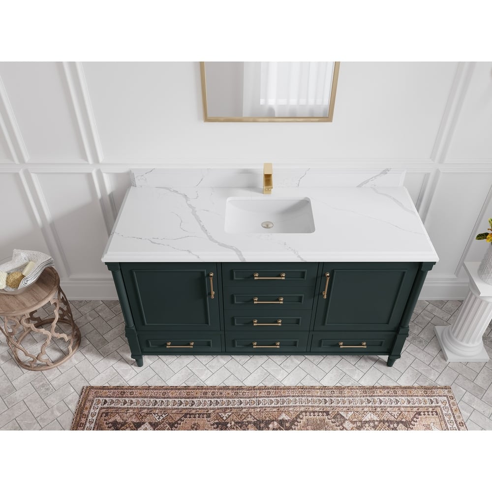 Willow Collections 60 in. W x 22 in. D Aberdeen Single Bowl Sink Bathroom Vanity in Dark Forest Green with Countertop