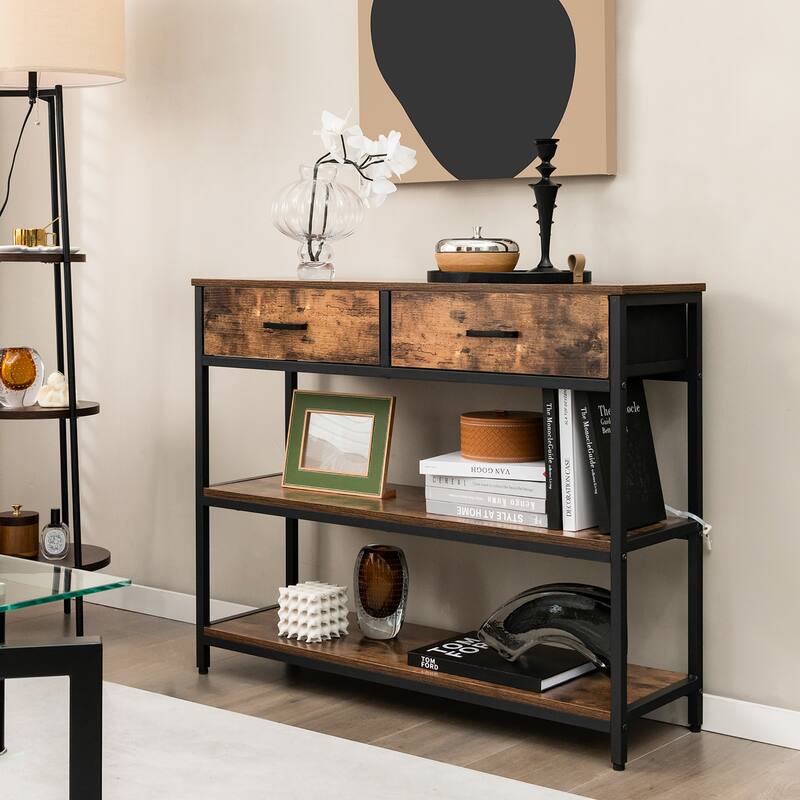 Costway Console Entryway Table Sofa Side Table with Folding Fabric