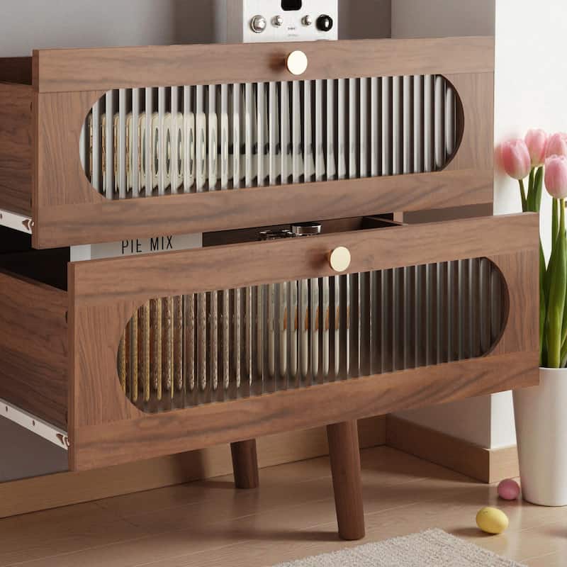 Natural Wood Accent Cabinet with 3 Drawers and Door, Storage Sideboard with Shelves for Living Room or Entryway