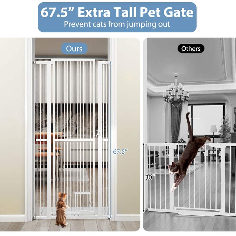 Costway 59"/67.5" Extra Tall Pet Gate with 30.5”-41” Width & 2 - White