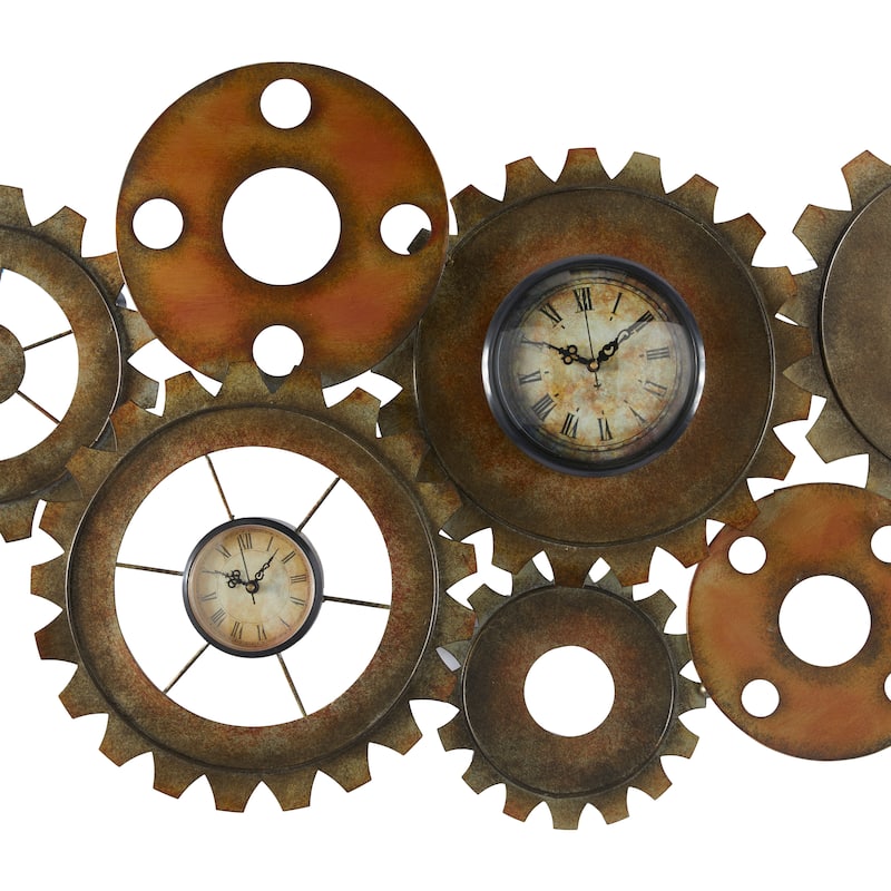 Metal Gear Wall Clock - Brown - Roche River Decor - 3"W x 34"L x 17"H