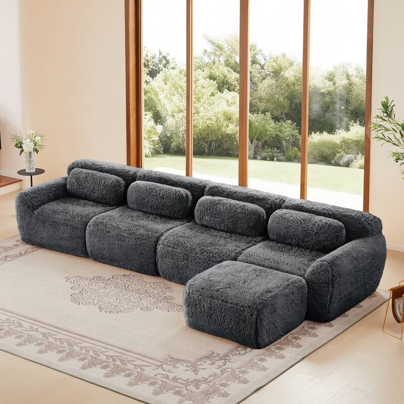 148.8 Inch Modular Couch with Ottoman, Comfy Couches, L Shaped 4 Seat Sofa, Modern Sectional Couches for Living Room - Dark Grey